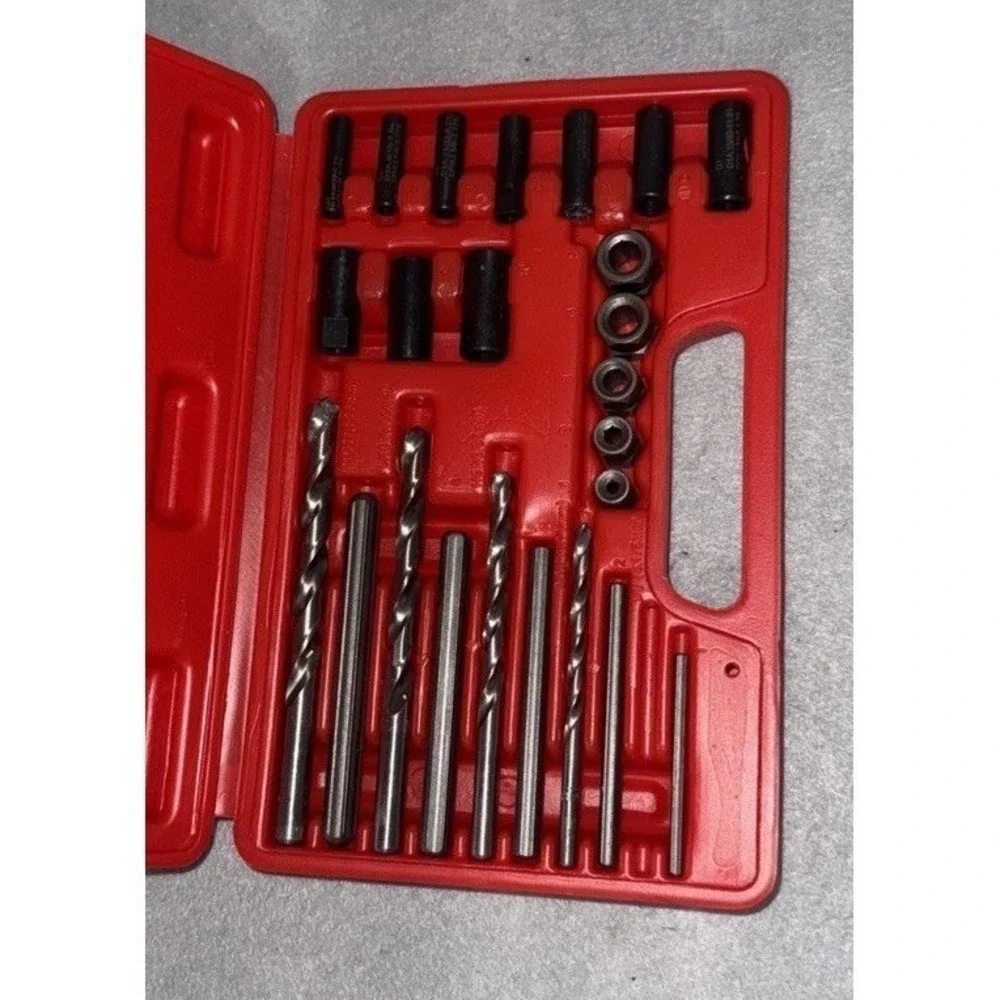 24 PIECE STUD EXTRACTOR DRILL SHAFT NUT TOOL SET IN CASE 4.75mm 15mm *Read*
